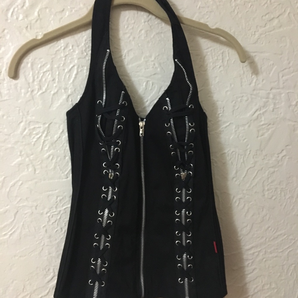 Black zippered halter